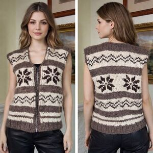 Authentic 100% Wool Cowichan Sweater Zippered Vest